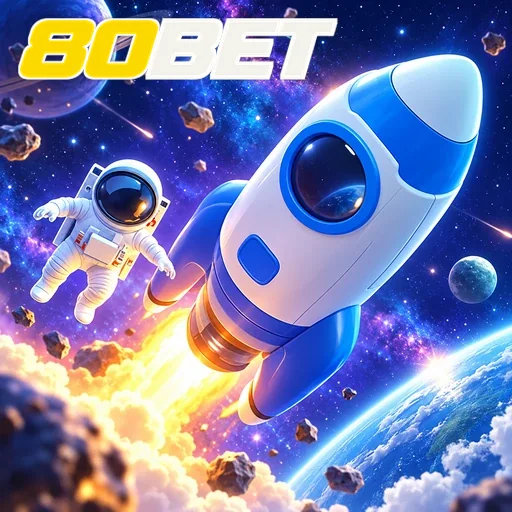 80BET — ilustração de um foguete no espaço