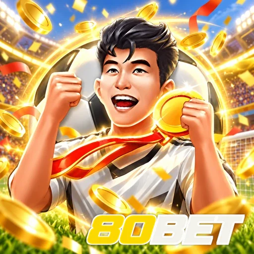 80BET — ilustração de um jogador comemorando com uma moeda