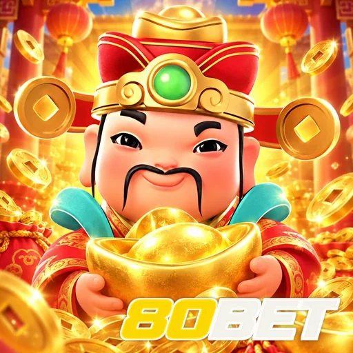 80BET — ilustração de um personagem sorridente com moedas de ouro