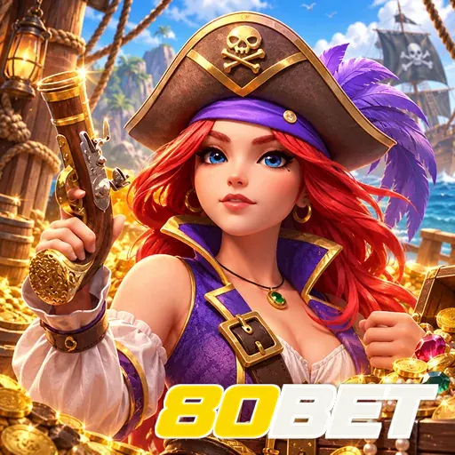 80BET — ilustração de uma pirata com mapa do tesouro